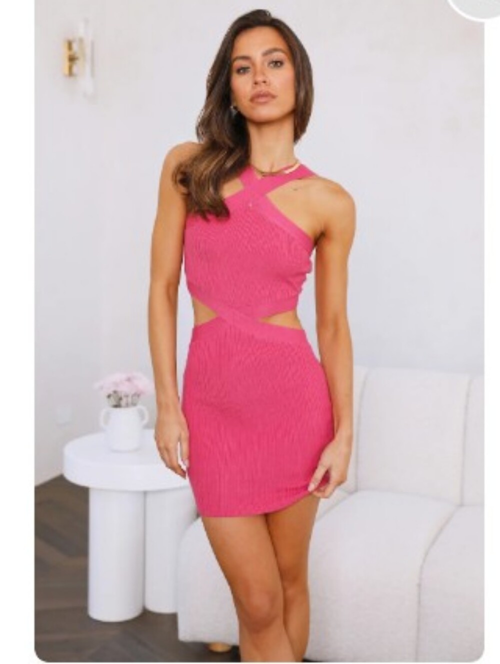 NWT Hot Pink Ribbed Cutout Mini Dress - Women